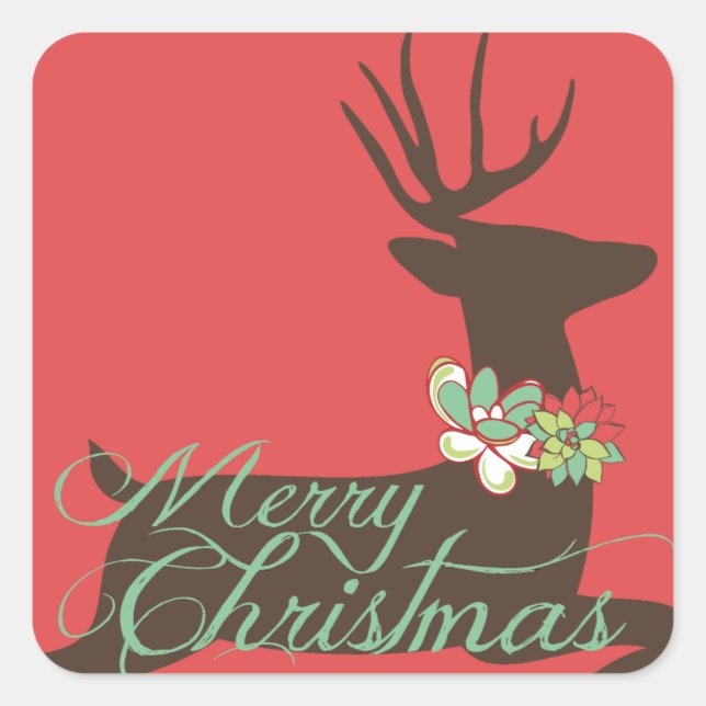 Silhouette Deer sur Sticker Red Holiday (Devant)