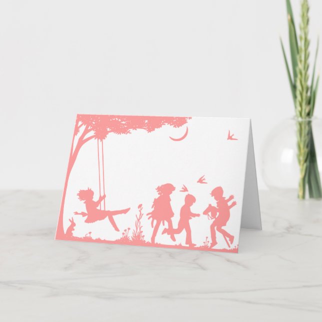 Silhouette d'enfants jouant carte d'anniversaire (Devant)
