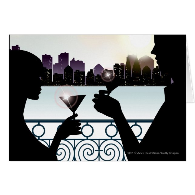 Silhouette d'un couple grillant des verres de (Devant horizontal)
