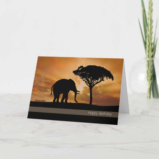 Silhouette Elephant Avec Carte D'Anniversaire Au c (Devant)