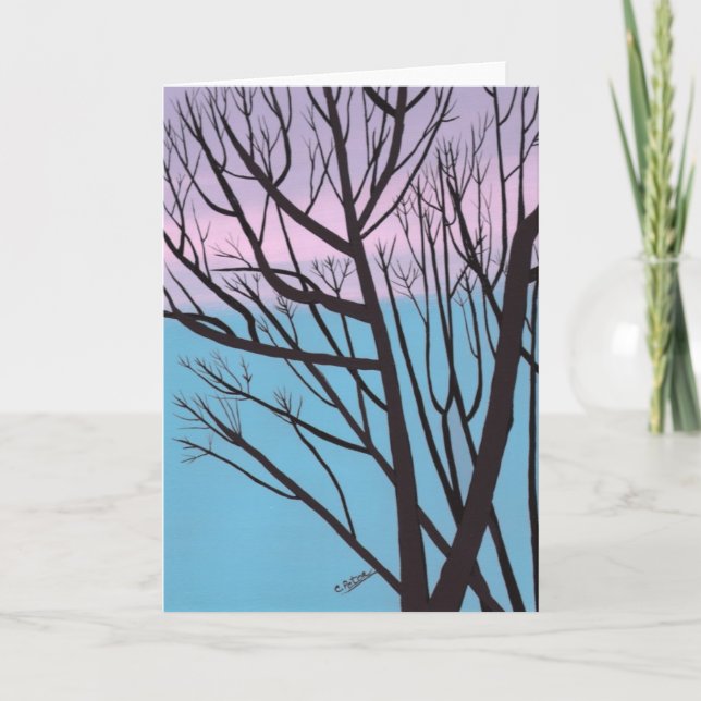 Silhouette en chêne, carte de voeux lavande (Devant)