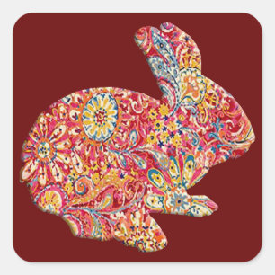 Silhouette florale colorée Stickers lapin de Pâque