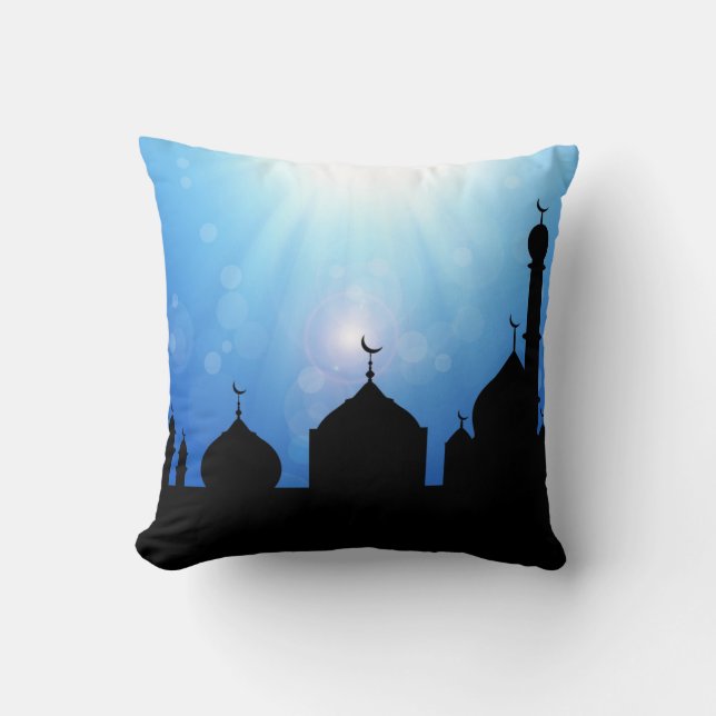 Silhouette mosquée avec rayons du soleil - Coussin (Recto)