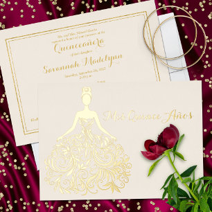 Silhouette Quinceañera Invitation Ivoire Gold Foil