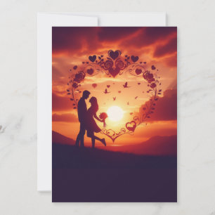 Silhouette Romantique Couple Contre Un Beau Soleil