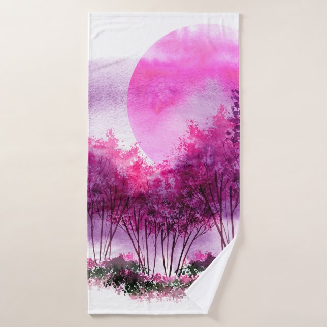 silhouette rose et violette des arbres contre le d (Serviette de bain)