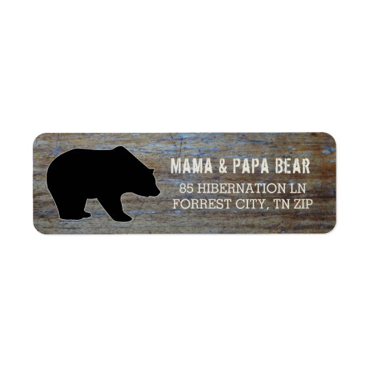 Silhouette rustique d'ours noir de pays en bois | étiquettes d’adresse retour