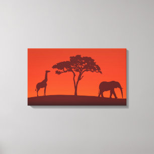 Silhouette Safari Africaine - 3 Panneaux toile Imp