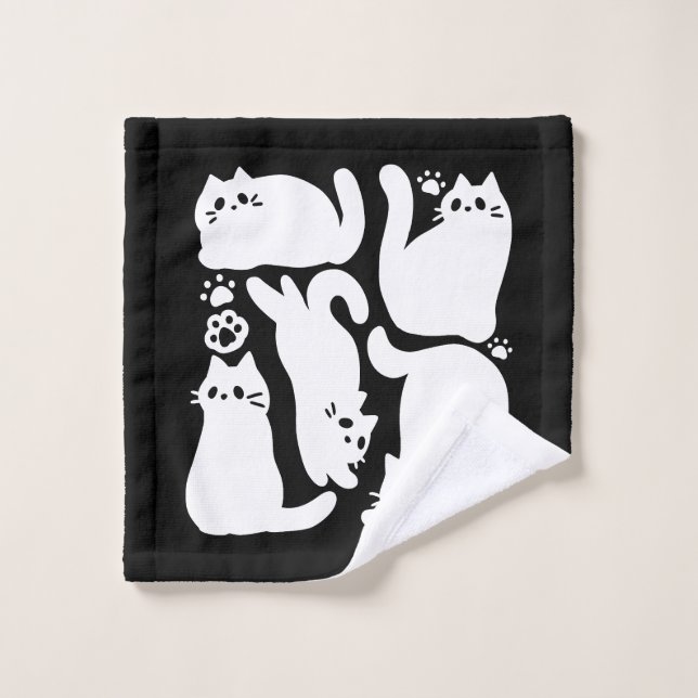 Silhouettes de chaton blanc - Design Feline mignon (Gant de toilette)
