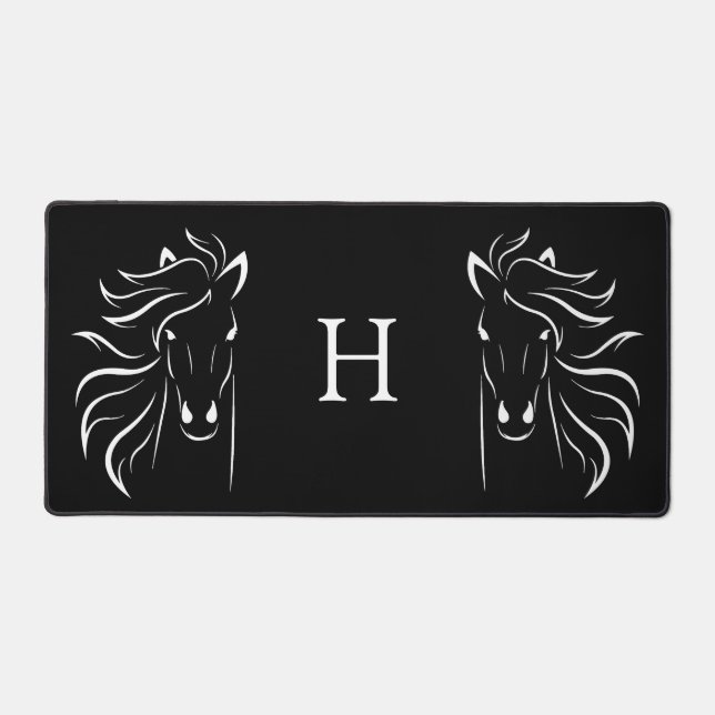 Silhouettes de chevaux et monogramme sur fond noir (Recto)