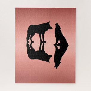 silhouettes de couleur or rose du puzzle des loups