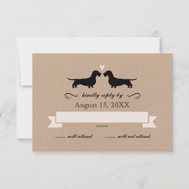 Silhouettes de Dachshund (Fil Haired) Mariage RSVP (Devant)
