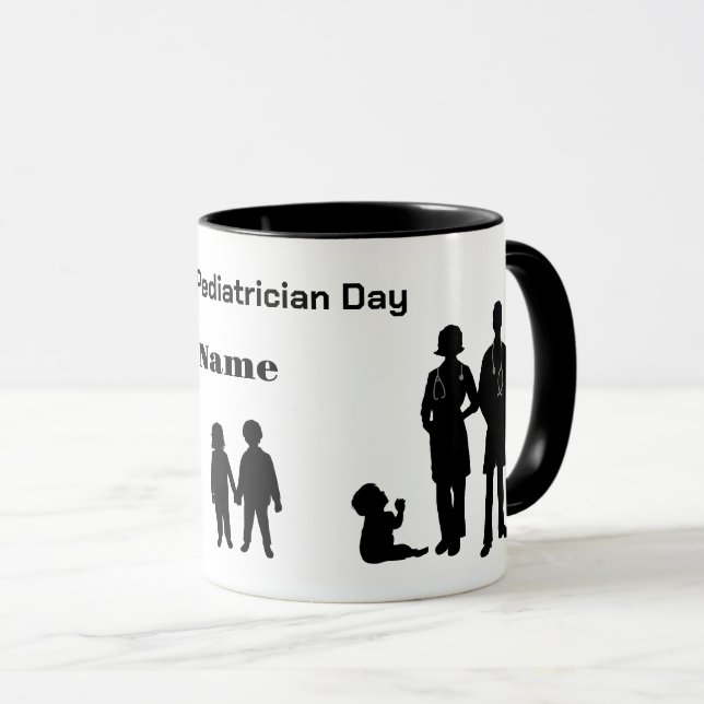 Silhouettes du jour des pédiatres Nom Mug (Devant droit)