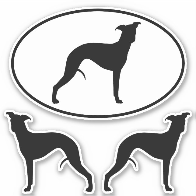 Silhouettes Whippet Stickers Oval et Vinyl DieCut (Devant)