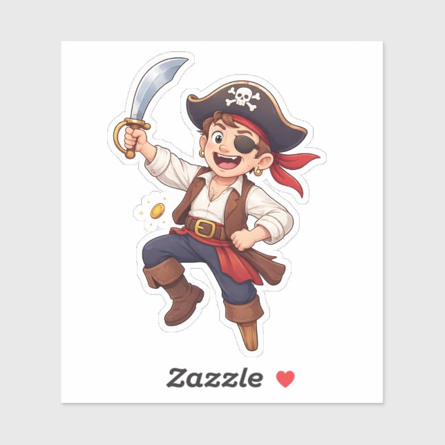 Silly Cartoon Pirate Custom-Cut Vinyl Sticker (Feuille)