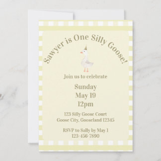 Silly Goose 1st Birthday Invitation (Pale Yellow)