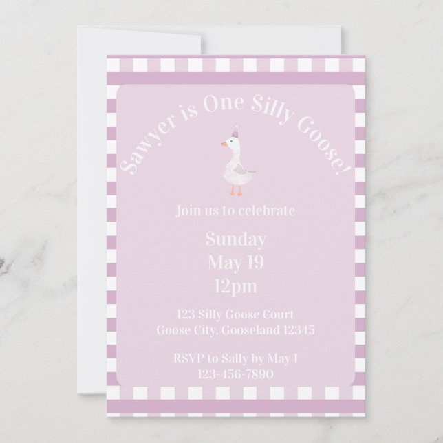 Silly Goose 1st Birthday Invitation (Pink) (Devant)