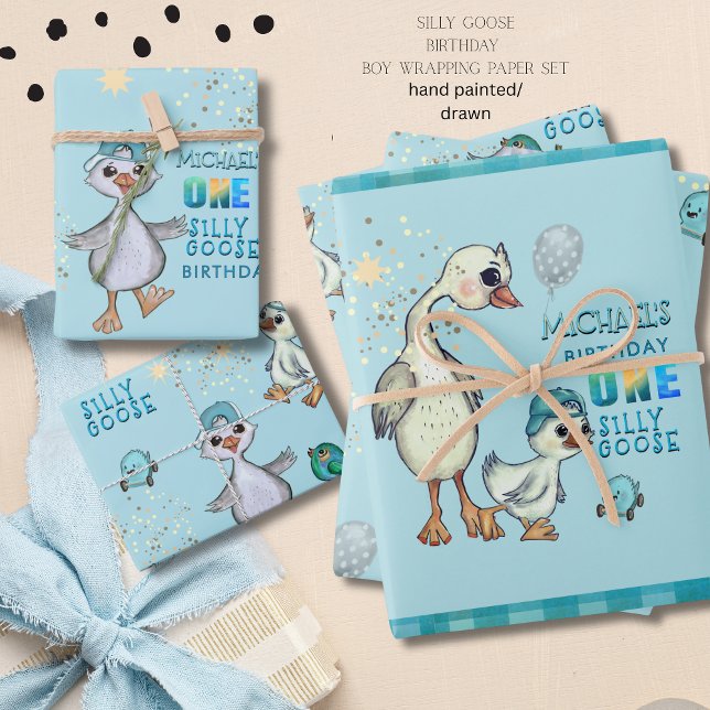 Silly Goose 1st Boy Birthday Wrapper Set Papier (Silly Goose 1st Boy Birthday Wrapping Paper Set)
