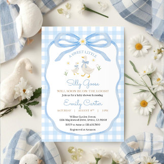 Silly Goose Baby Shower Invitation Blue Plaid