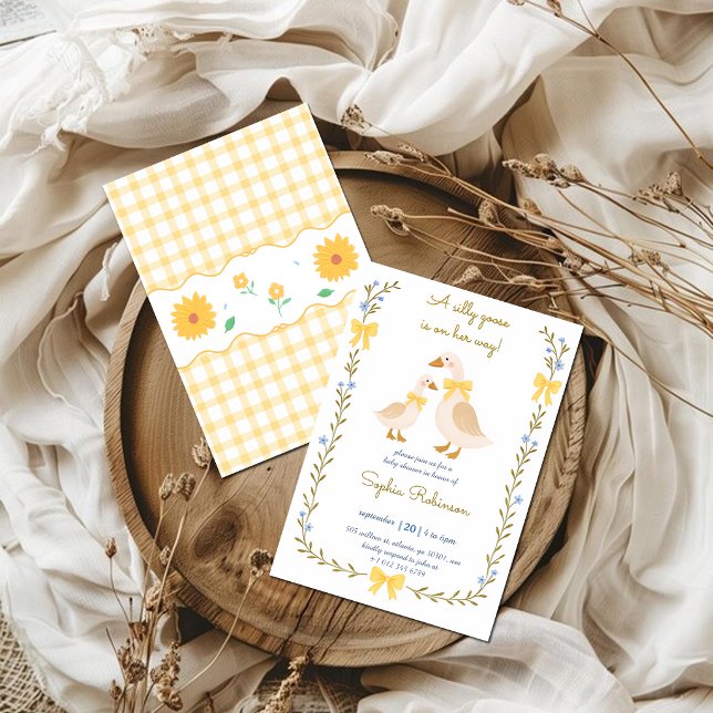 Silly Goose Baby Shower Invitation | Yellow Gingha (Créateur téléchargé)