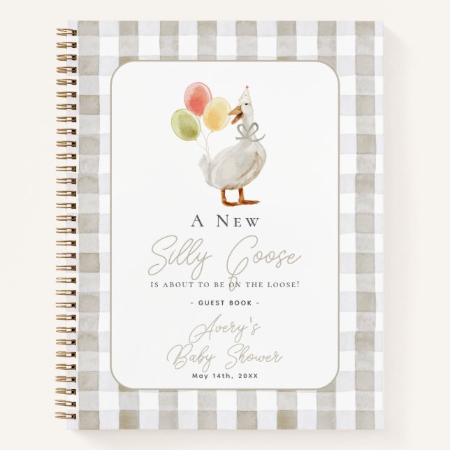 Silly Goose Beige En vichy Baby shower Livre d'or (Devant)