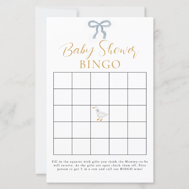 Silly Goose Blue Gingham Baby Shower Bingo Game  (Devant)