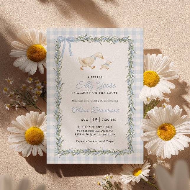 Silly Goose Blue Gingham Baby Shower Invitation (Créateur téléchargé)
