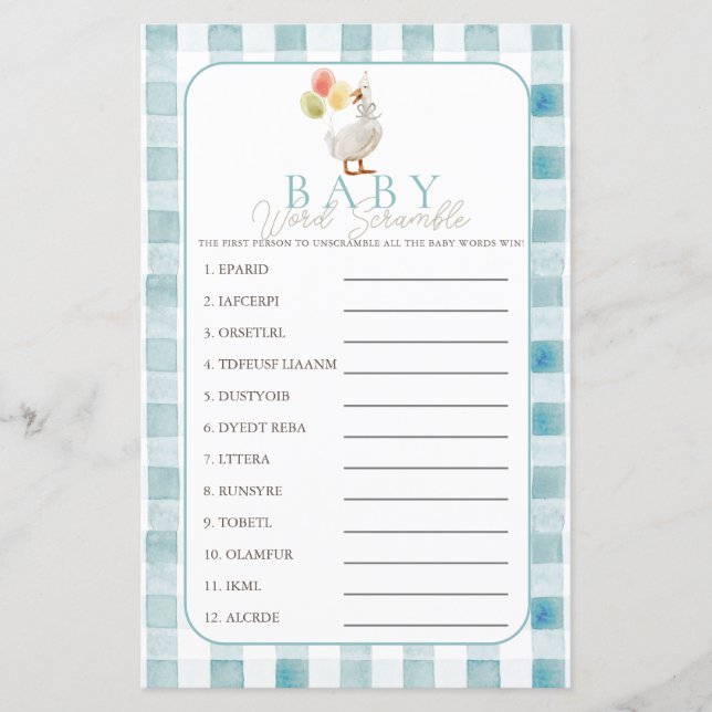 Silly Goose Blue Gingham Boy Baby Word Scramble (Devant)