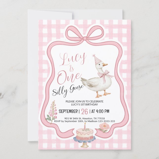 Silly Goose Girl 1st Birthday Invitation (Devant)