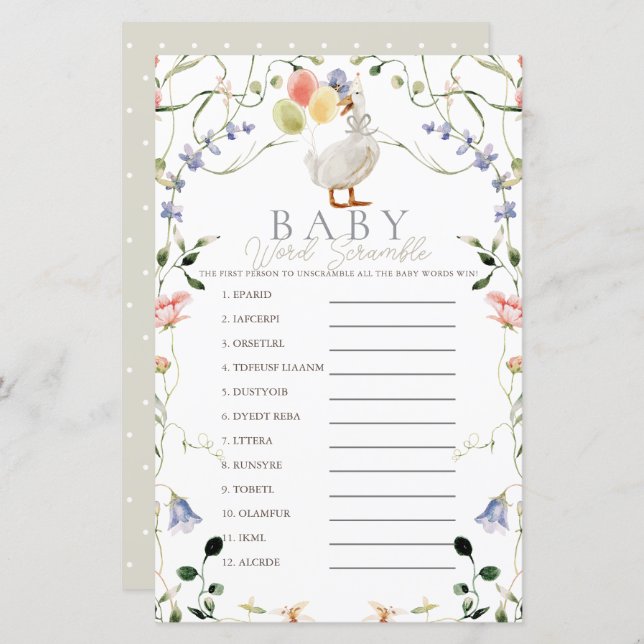 Silly Goose Wildflower Floral Baby Word Scramble (Devant / Derrière)