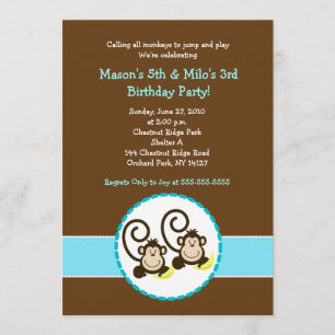 Silly Monkey tendance 2 enfants Invitation anniver