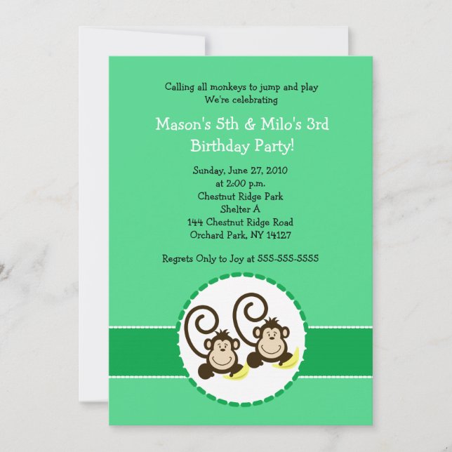 Silly Monkey tendance 2 enfants Invitation anniver (Devant)