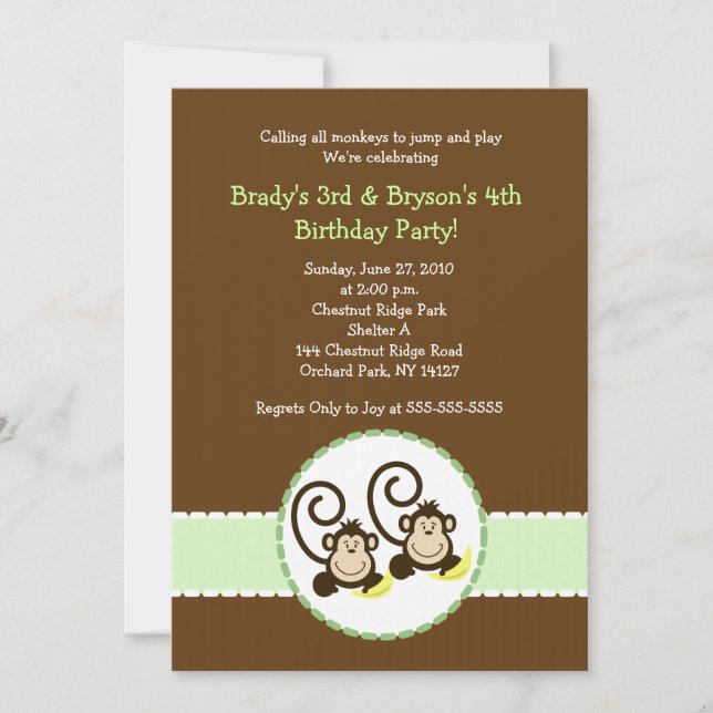 Silly Monkey tendance 2 enfants Invitation anniver (Devant)