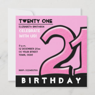 Silly Numéro 21 rose Anniversaire Invitation