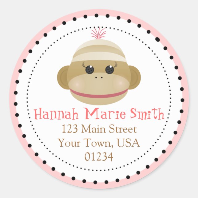 Silly Sock Monkey Girl Adresse de retour Stickers (Devant)