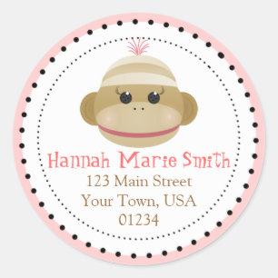 Silly Sock Monkey Girl Adresse de retour Stickers