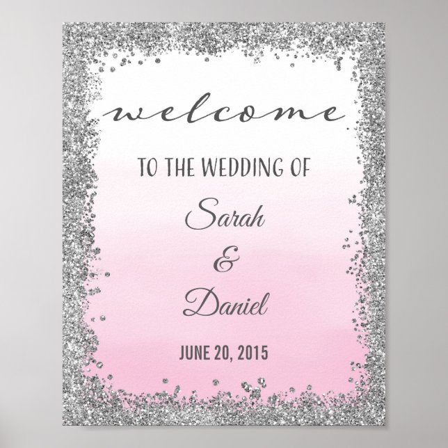 Silver and Pink Ombre Wedding Welcome Poster Print (Devant)