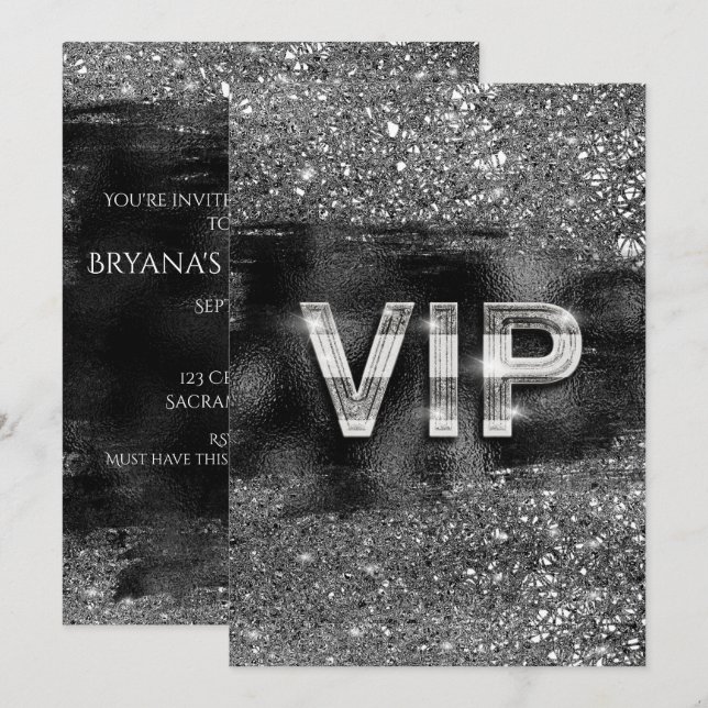 Silver Black Glam Chic Club VIP Party Invitations (Devant / Derrière)