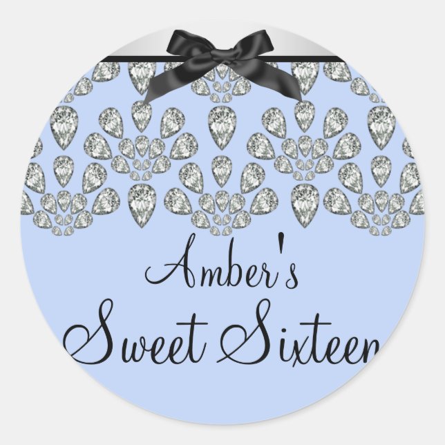 Silver & Blue Forever Diamonds Sweet 16 Sticker (Devant)