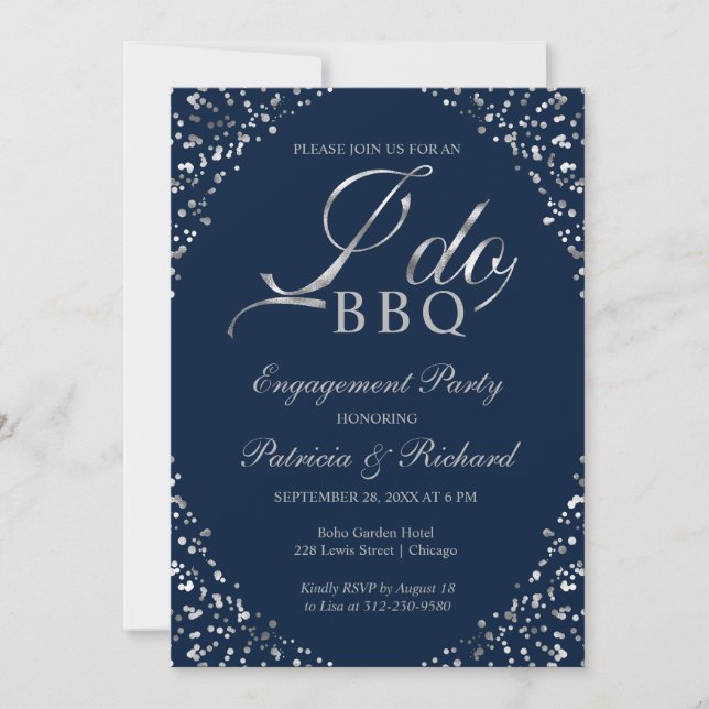 Silver Blue I DO BBQ Engagement Party Invitation (Devant)