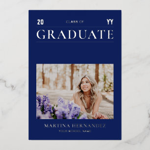 Silver & Blue Modern Photo Graduation Faire-part