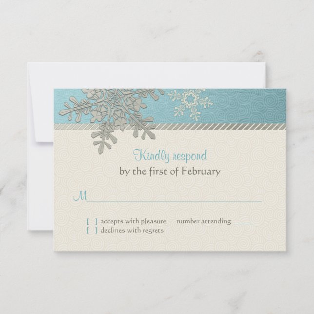 Silver Blue Snowflake Hiver Mariage Carte de répon (Devant)