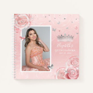 Silver Blush Pink Photo Quinceanera Carnet invité