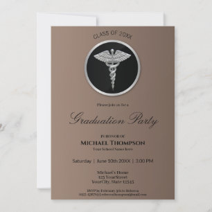 Silver Caduceus Médicale Graduation Invitation