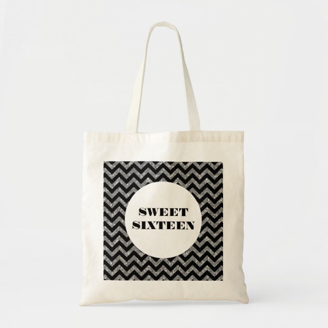 Silver Chevron Glitter Sweet 16 Tote Bag (Devant)