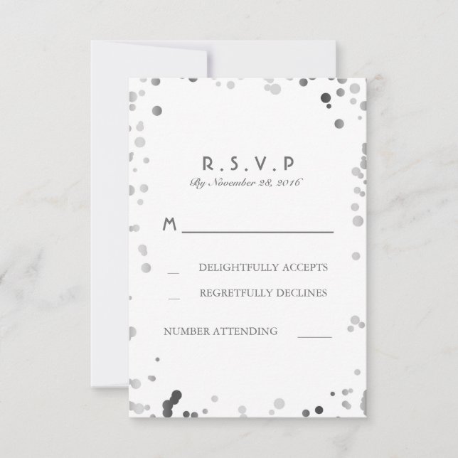 Silver Confetti Blanc Elégant Mariage Cartes RSVP (Devant)