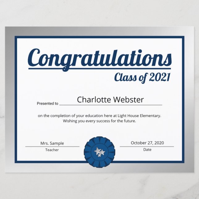 Silver Congrats Grad Souhaite Congrats Certificat  (Devant)