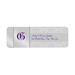 Silver Damask Monogramme violet Mariage Étiquette