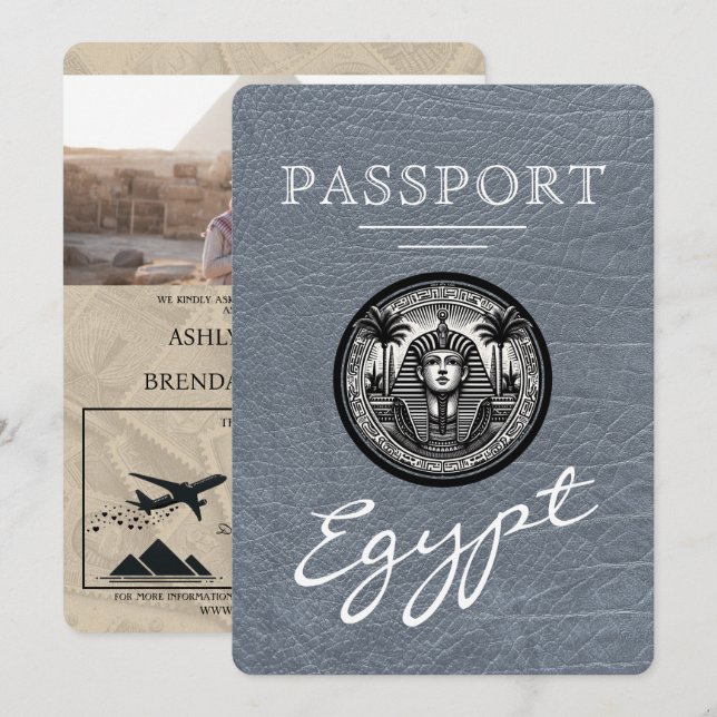 Silver Egypt Passport Wedding Invitation (Devant / Derrière)