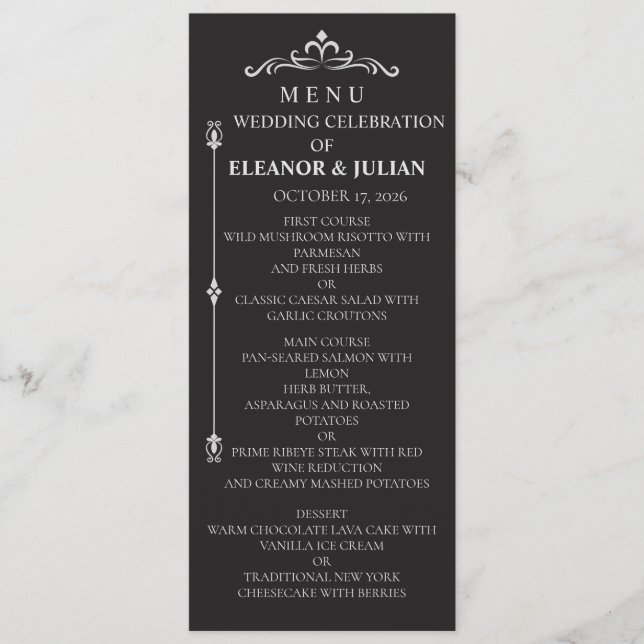 Silver Elegance Collection Wedding Menu Card (Devant)